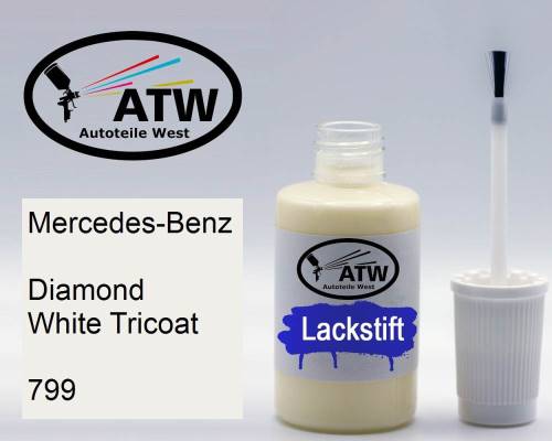 Mercedes-Benz, Diamond White Tricoat, 799: 20ml Lackstift, von ATW Autoteile West.